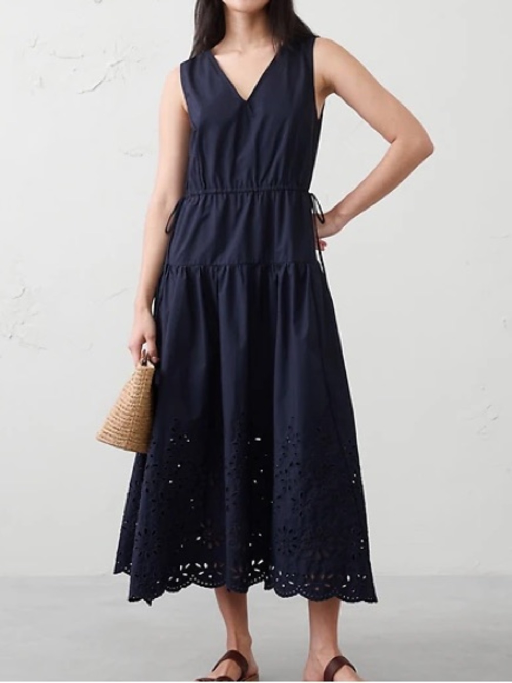 Poplin Eyelet-Hem Midi Dress